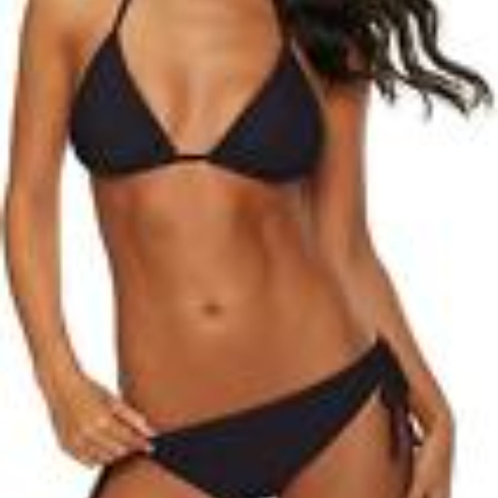 Tie Side Bottom Padded Top Triangle Bikini, Black, Size M - NWT